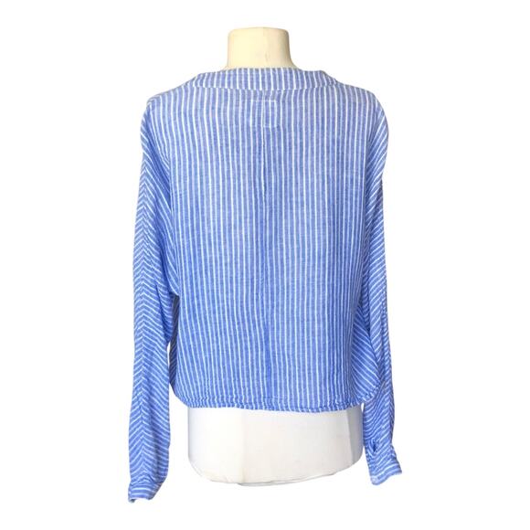 Rails Sloane Linen Blue Azure Stripe Front Tie Top Shirt Women's Size Large - Picture 5 of 14